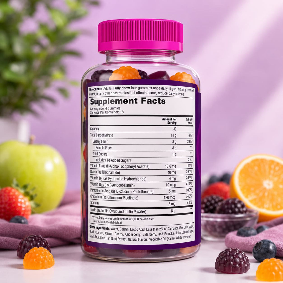 MiraFIBER Gummies Fibra Prebiótica + Metabolismo – 72 Gomitas. CR Suplementos Costa Rica ingredientes