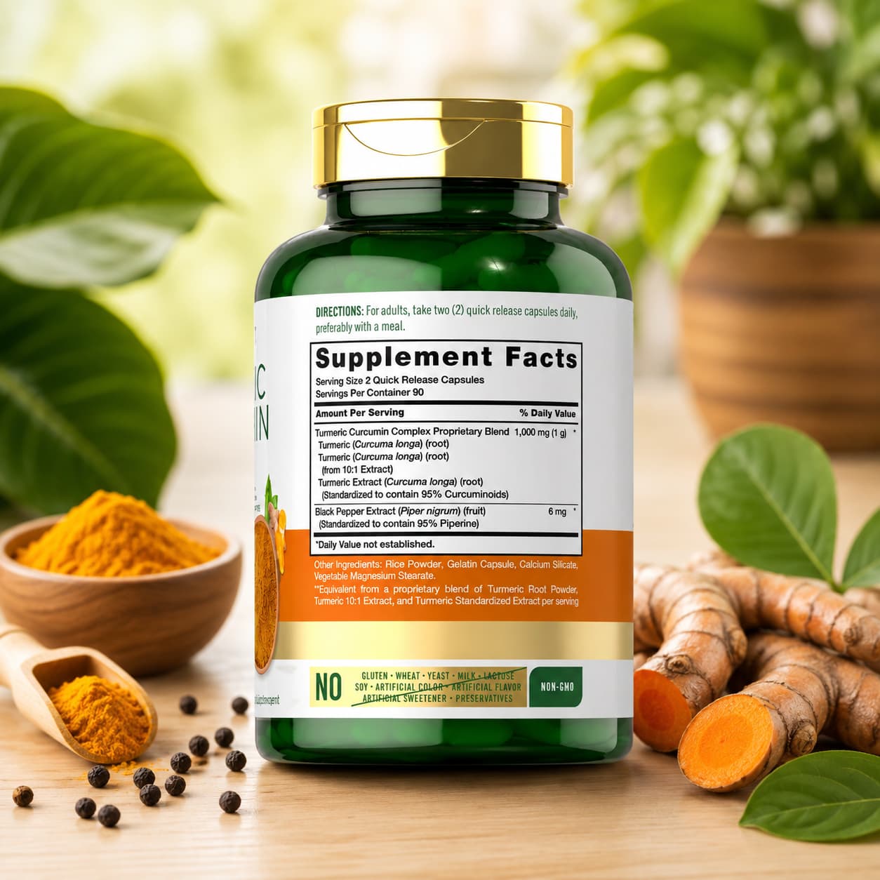 Turmeric Curcumin Complex 1000 mg Carlyle con Pimienta Negra – 180 cápsulas CR Suplementos Costa Rica. ingredientes