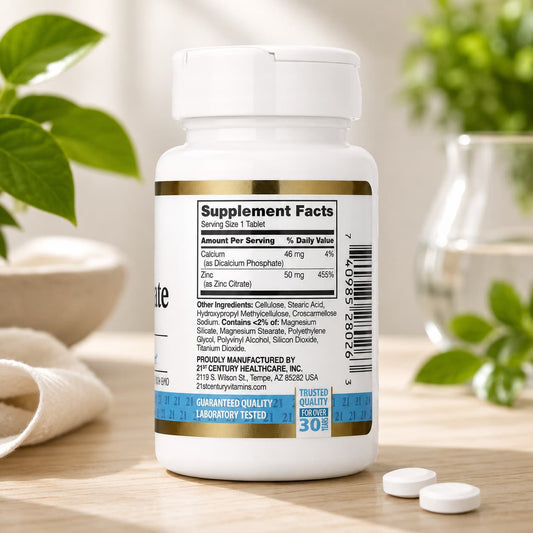 21st Century Zinc Citrate 50 mg – Citrato de Zinc – 60 Tabletas Label
