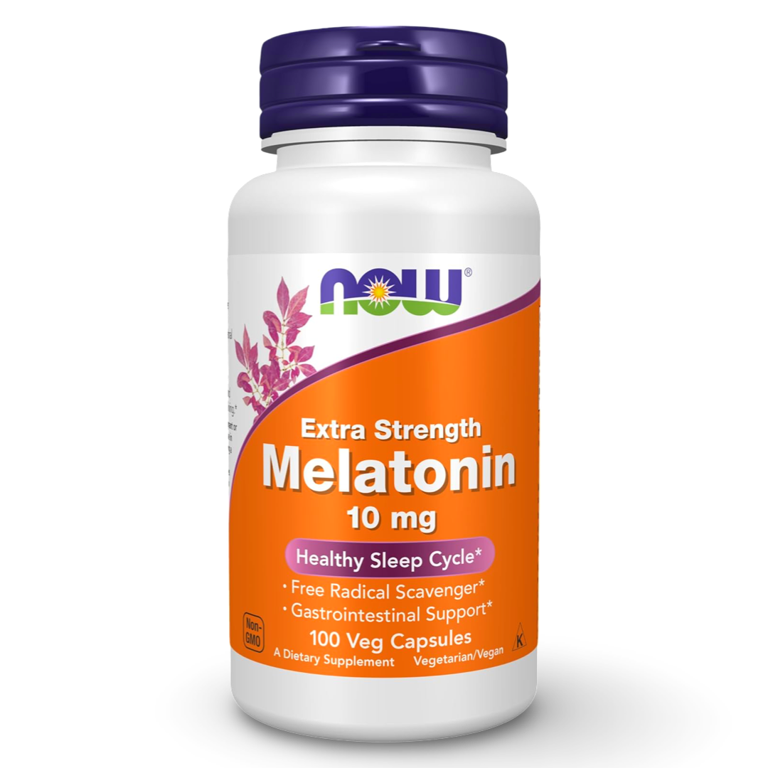 NOW Foods Melatonina 10mg 100 cápsulas vegetarianas. Regula el sueño. CR Suplementos Costa Rica