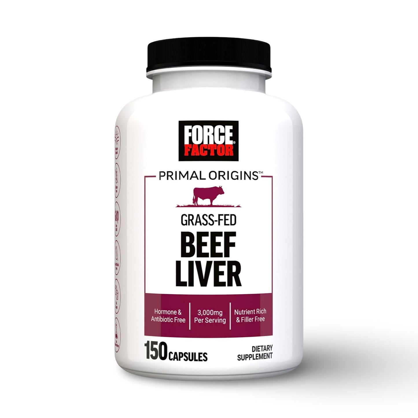 Hígado de Res Grass-Fed 3000 mg – Force Factor Primal Origins (150 Cápsulas). CR Suplementos Costa Rica.