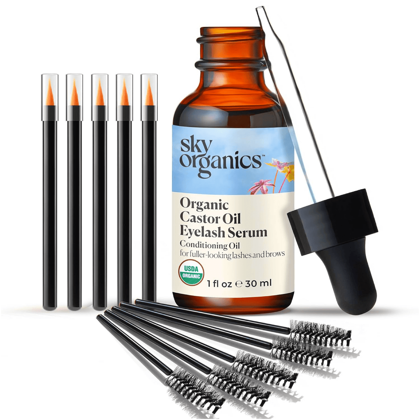 Sky Organics – Serum Orgánico de Aceite de Ricino para Pestañas y Cejas (30 mL) - CR Suplementos Costa Rica