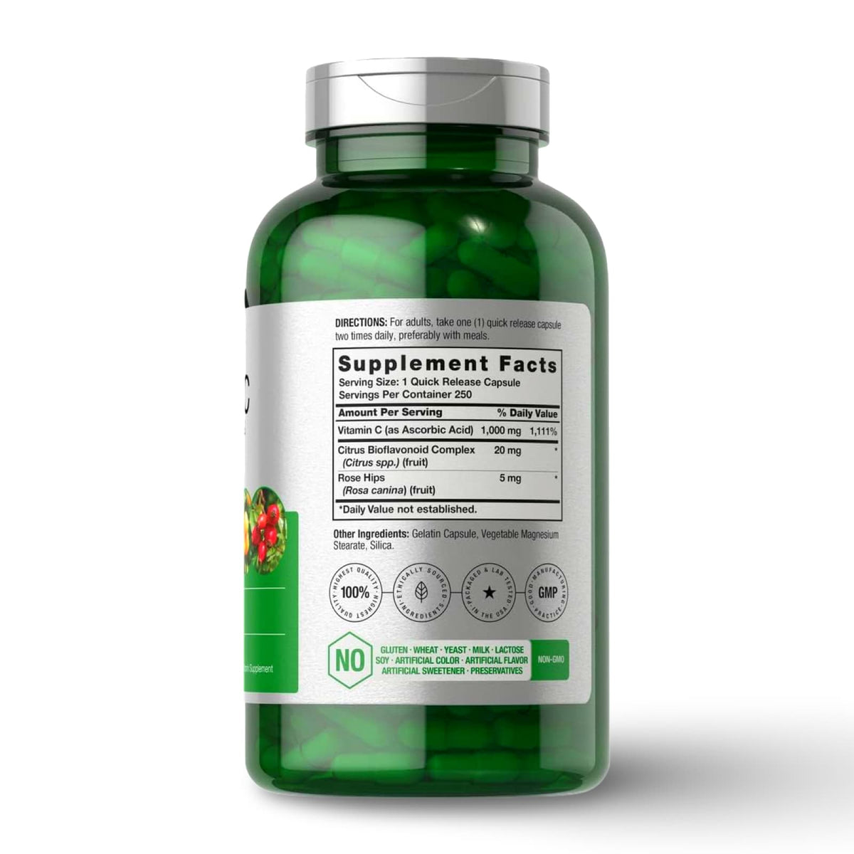 Vitamina C 1000 mg con Bioflavonoides y Rosa Mosqueta Horbäach – 250 Cápsulas CR Suplementos Costa Rica, label