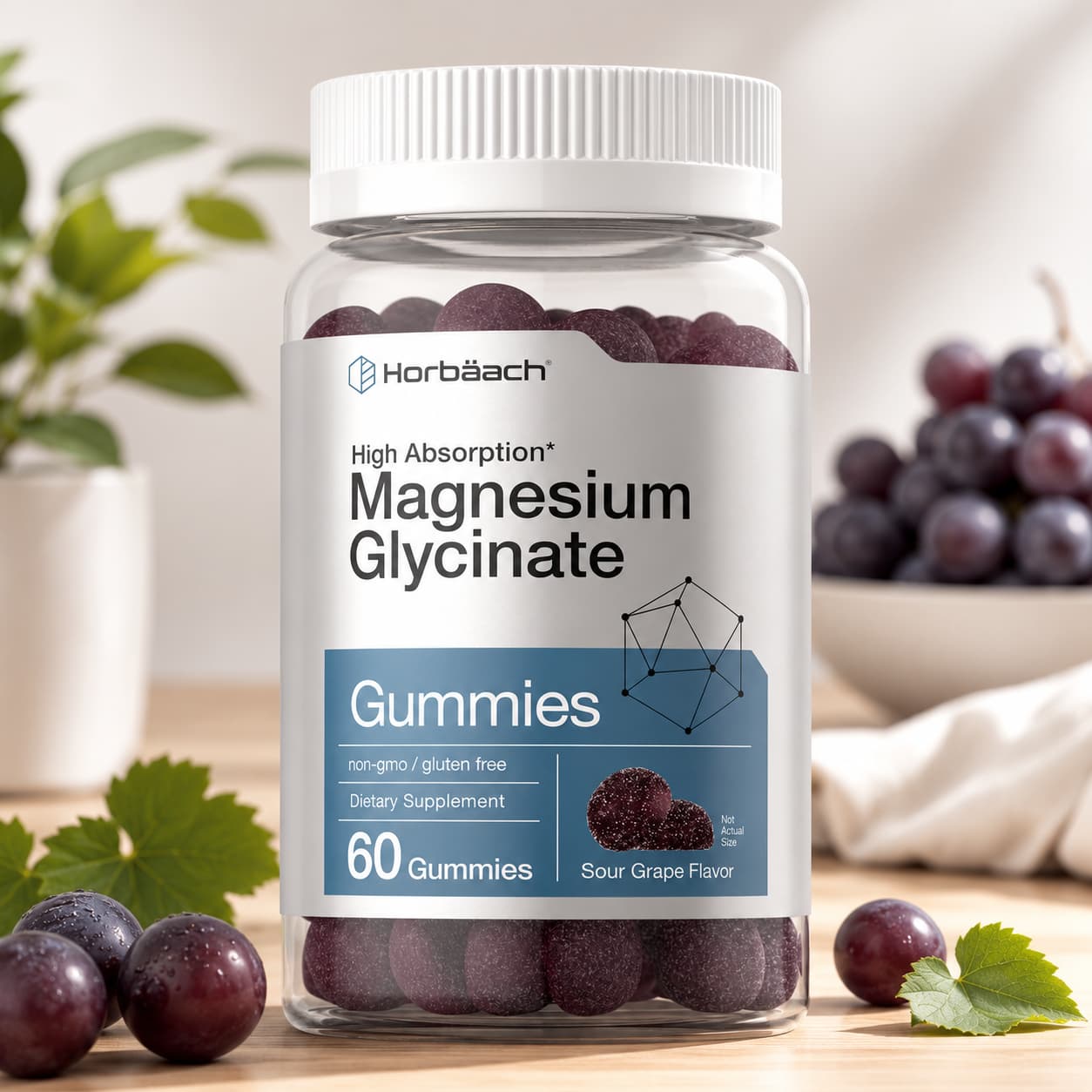 Horbaach Magnesio Glicinato Gummies – 60 Gomitas – Sour Grape. CR Suplementos Costa Rica