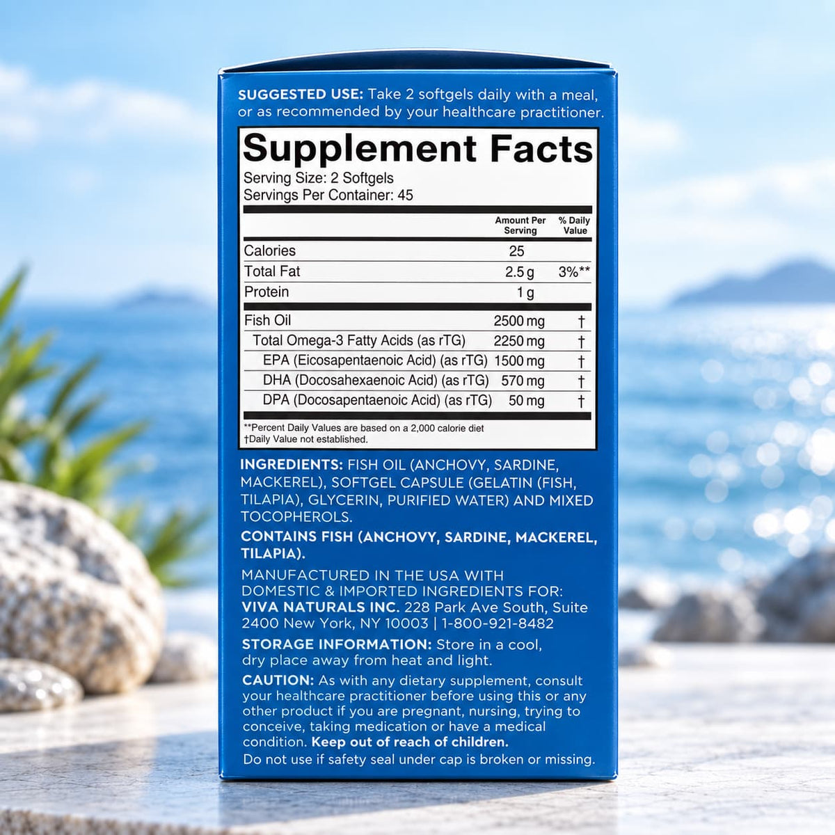 Viva Naturals Triple-Strength Omega-3 Fish Oil 90 Softgels CR Suplementos Costa Rica, ingredientes