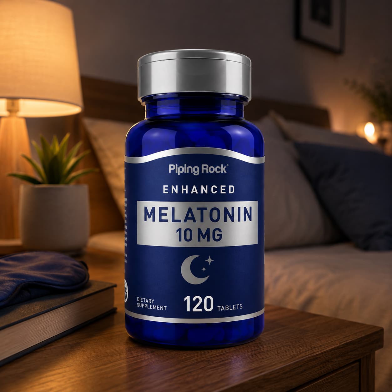 Melatonina 10 mg + L-Teanina Piping Rock – 120 tabletas. Frente