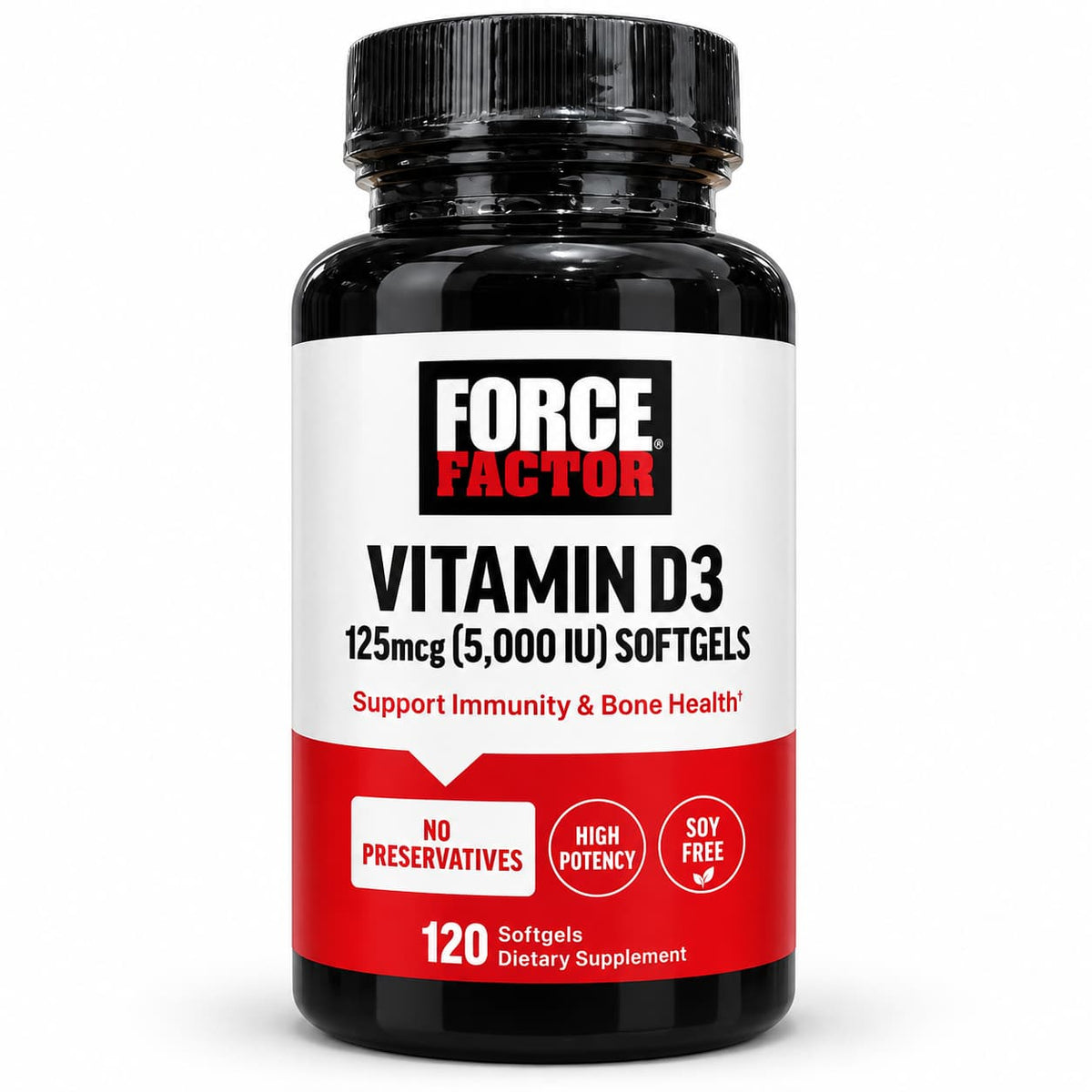 Vitamina D3 5000 UI Force Factor – 120 Cápsulas Blandas | Alta Potencia CR Suplementos Costa Rica