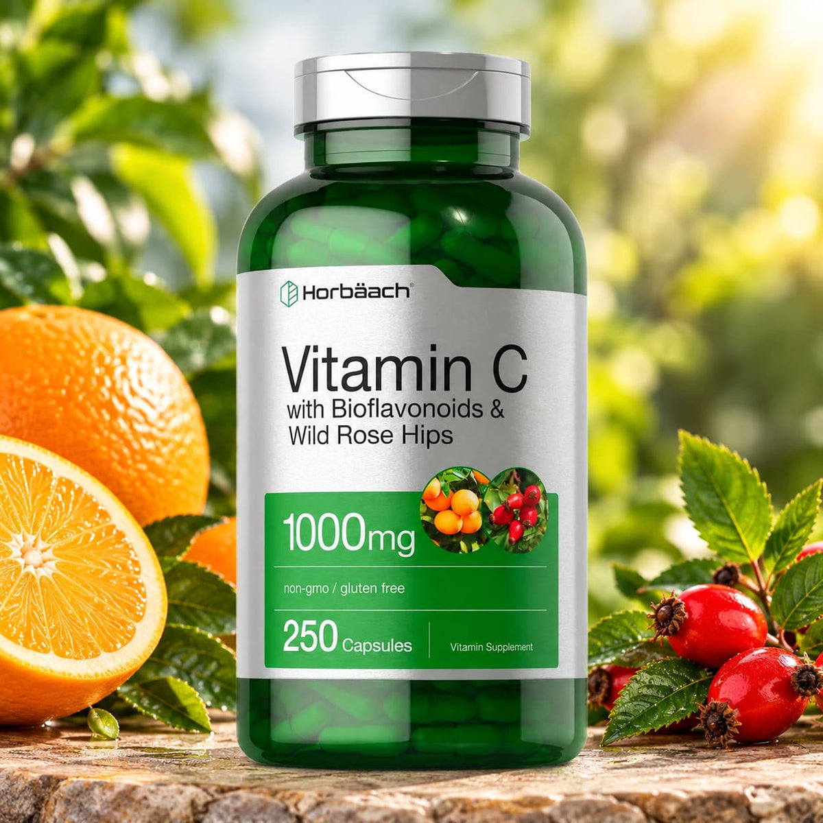 Vitamina C 1000 mg con Bioflavonoides y Rosa Mosqueta Horbäach – 250 Cápsulas CR Suplementos Costa Rica