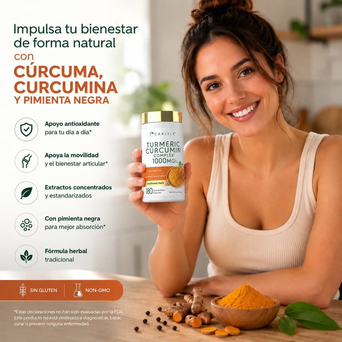 Turmeric Curcumin Complex 1000 mg Carlyle con Pimienta Negra – 180 cápsulas CR Suplementos Costa Rica. Modelo
