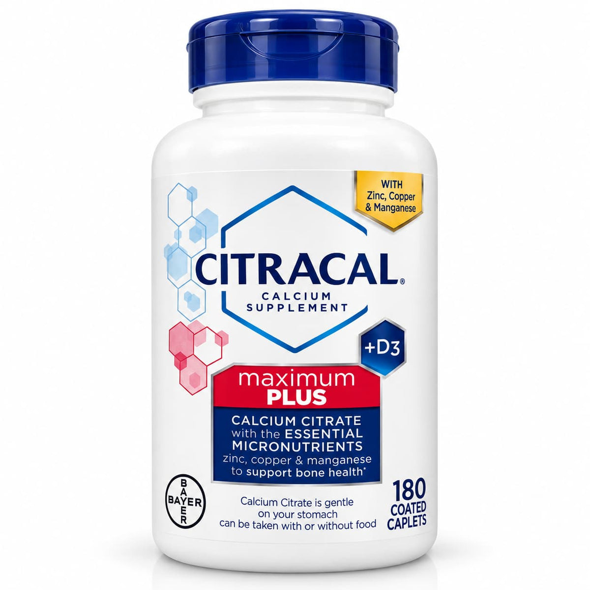 Citracal Maximum Plus +D3 – Calcio Citrato con Zinc, Cobre y Manganeso | 180 Tabletas, CR Suplementos Costa Rica