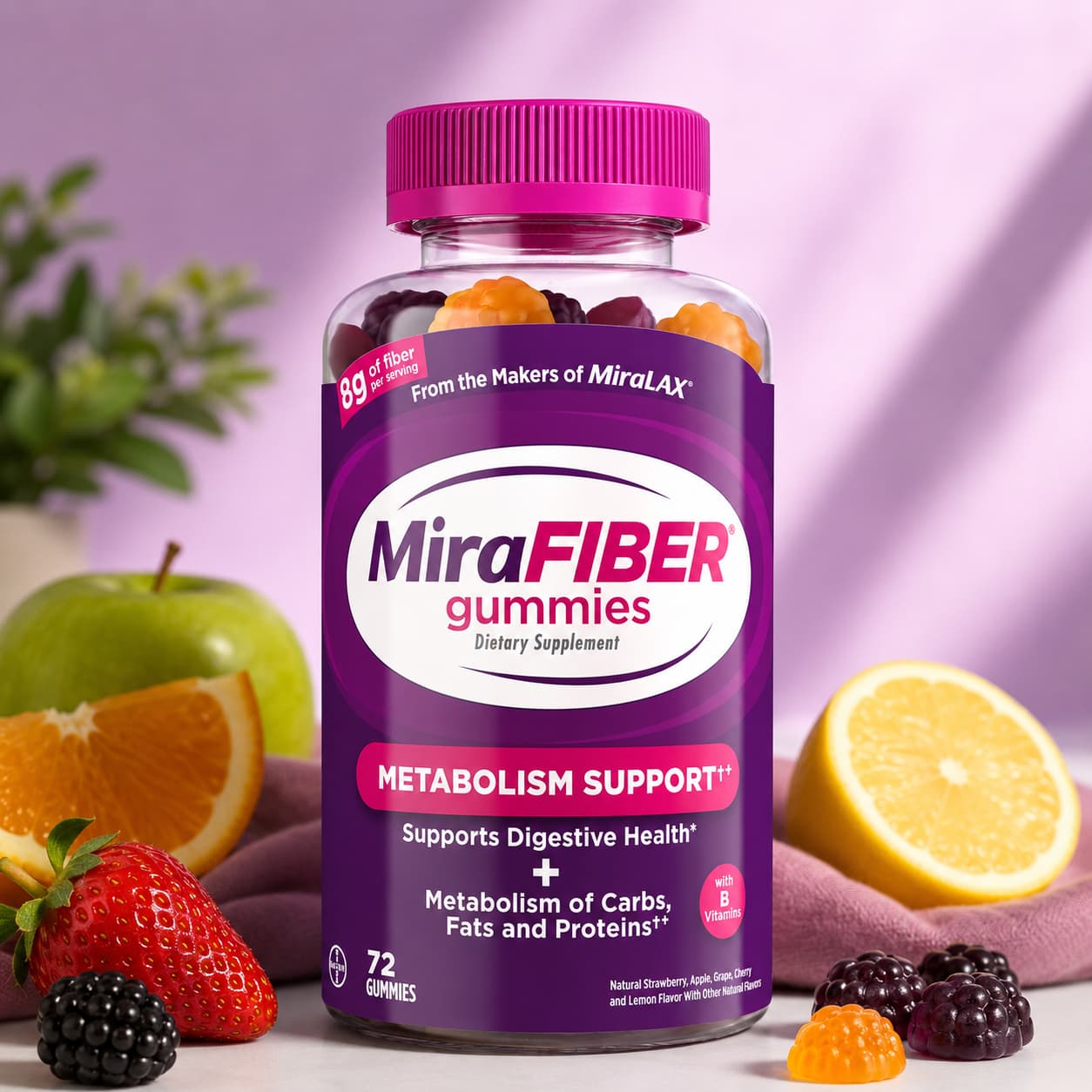 MiraFIBER Gummies Fibra Prebiótica + Metabolismo – 72 Gomitas. CR Suplementos Costa Rica frente