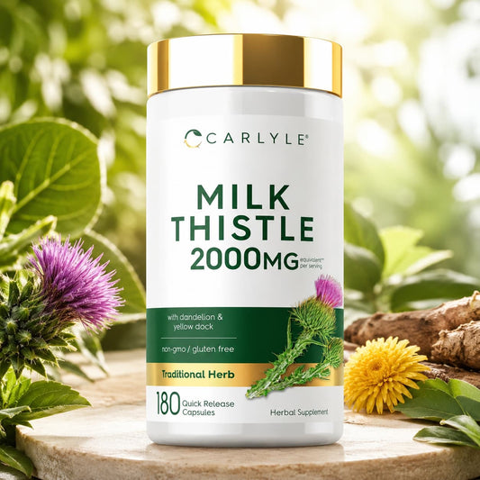 Milk Thistle 2000 mg Carlyle – Cardo Mariano con Diente de León y Yellow Dock, 180 cápsulas. CR Suplementos Costa Rica