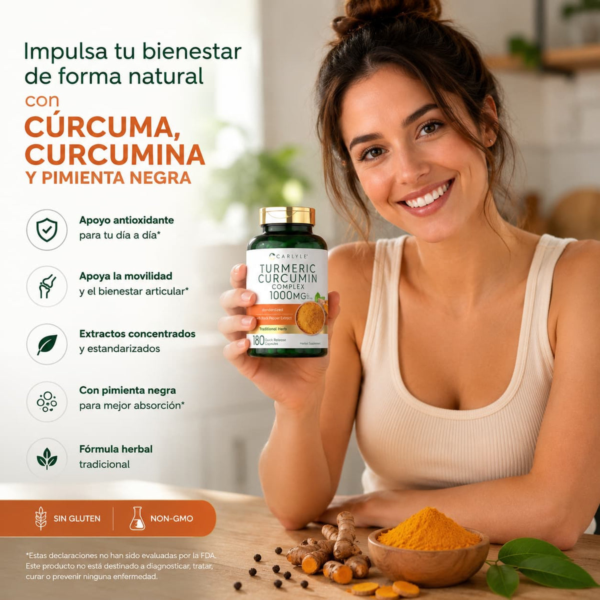 Turmeric Curcumin Complex 1000 mg Carlyle con Pimienta Negra – 180 cápsulas CR Suplementos Costa Rica. modelo