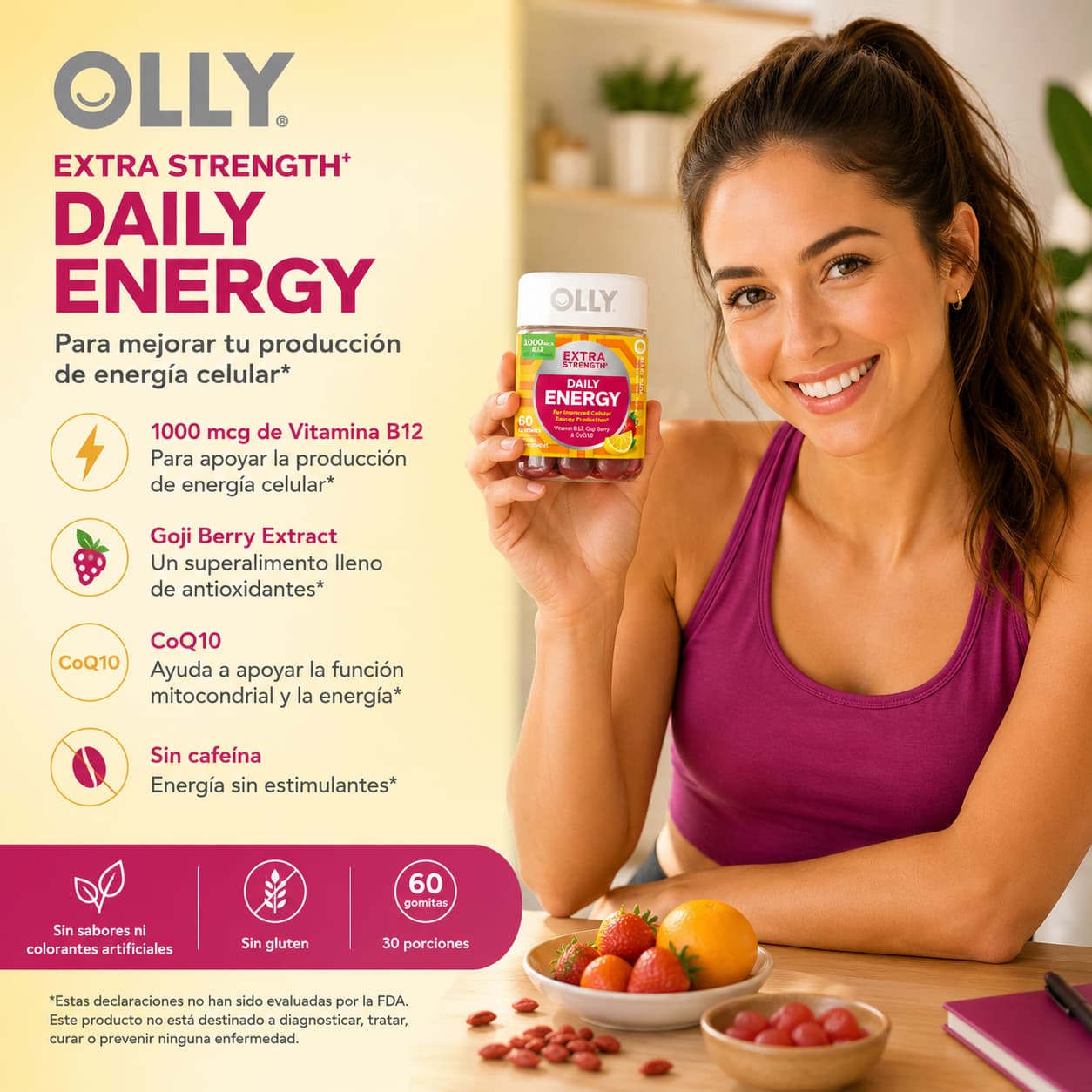 OLLY Extra Strength Daily Energy – Vitamina B12, Goji Berry y CoQ10 – 60 gomitas. CR Suplementos Costa Rica. modelo