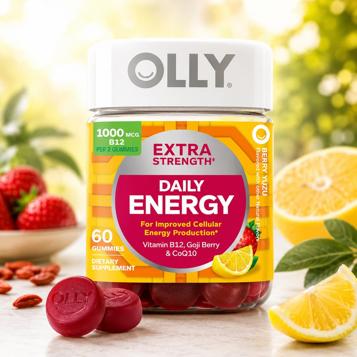 OLLY Extra Strength Daily Energy – Vitamina B12, Goji Berry y CoQ10 – 60 gomitas. CR Suplementos Costa Rica