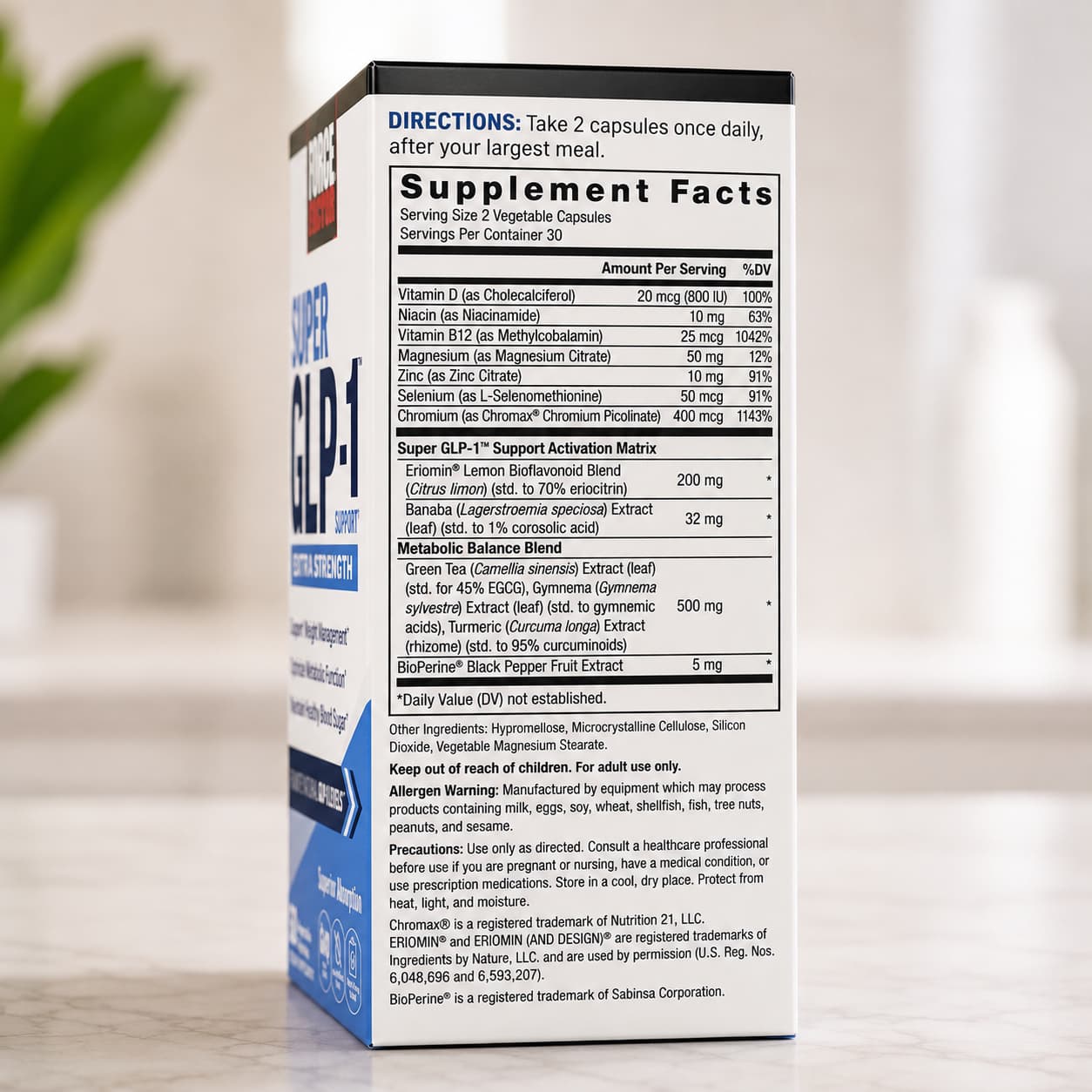 Force Factor Super GLP-1 Support Extra Strength – 60 cápsulas. Ingredientes
