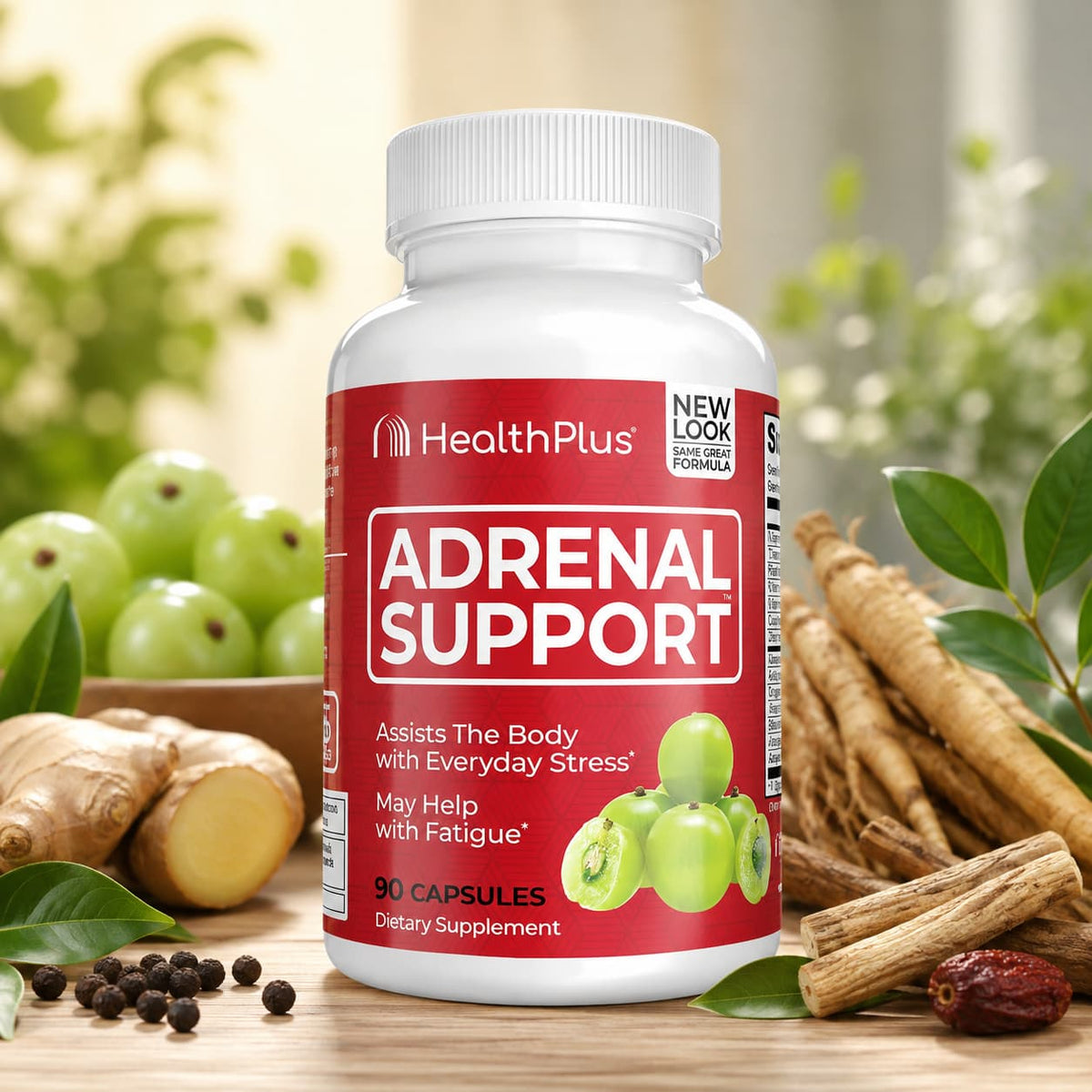 Adrenal Support Health Plus – Apoyo para Estrés y Fatiga (90 cápsulas) CR Suplementos Costa Rica frente