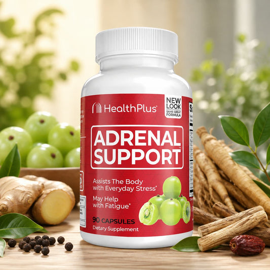 Adrenal Support Health Plus – Apoyo para Estrés y Fatiga (90 cápsulas) CR Suplementos Costa Rica frente