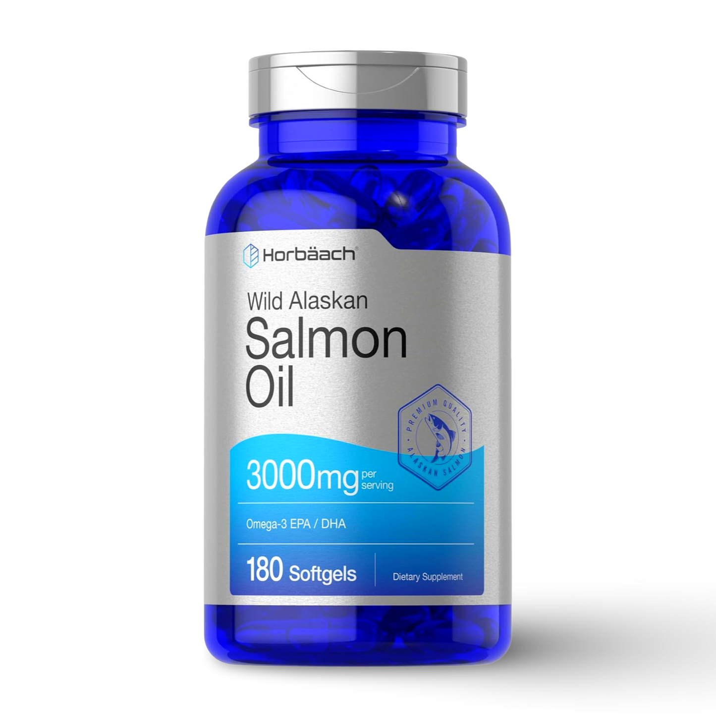 Wild Alaskan Salmon Oil 3000 mg Omega-3 EPA DHA 180 softgels Horbäach