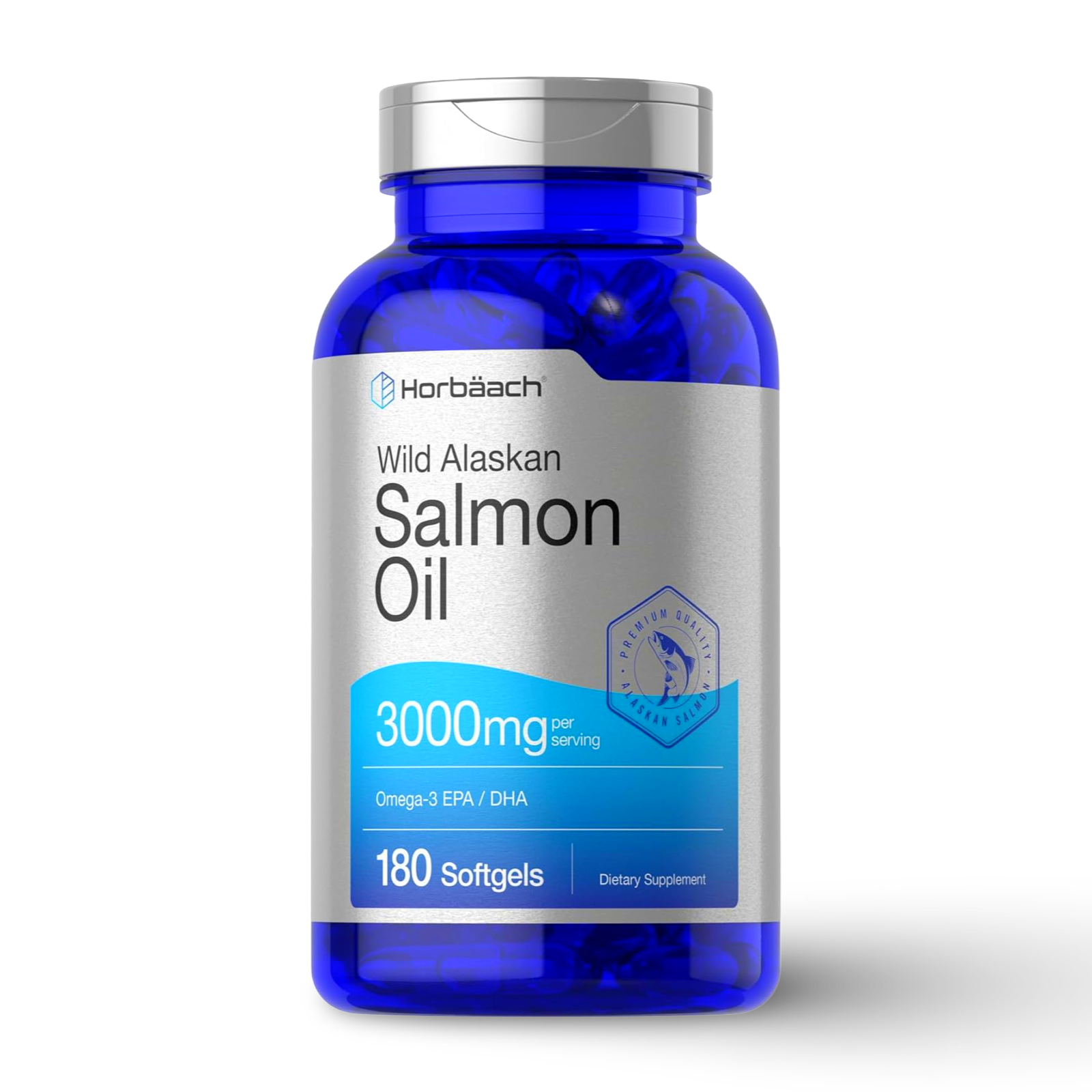 Wild Alaskan Salmon Oil 3000 mg Omega-3 EPA DHA 180 softgels Horbäach