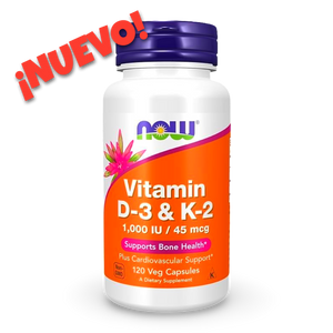 NOW Foods Vitamina D3 & K2 120 caps. Envío todo Costa Rica
