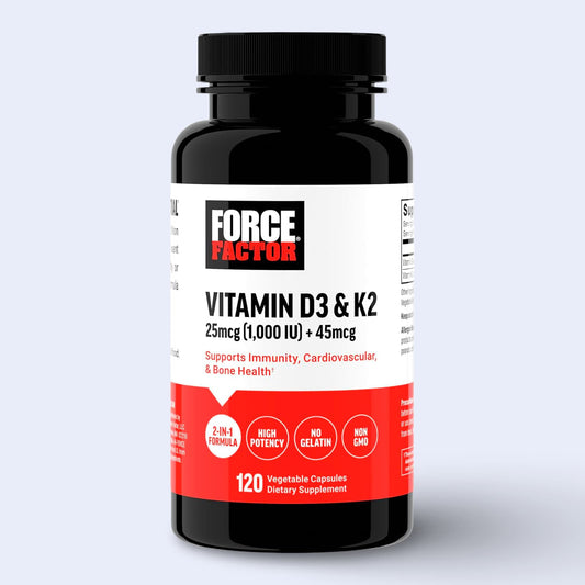 Force Factor Vitamin D3 + K2 120 Cápsulas – 1,000 IU D3 + 45 mcg K2 | Soporte Inmunológico y Óseo. CR Suplementos Costa Rica