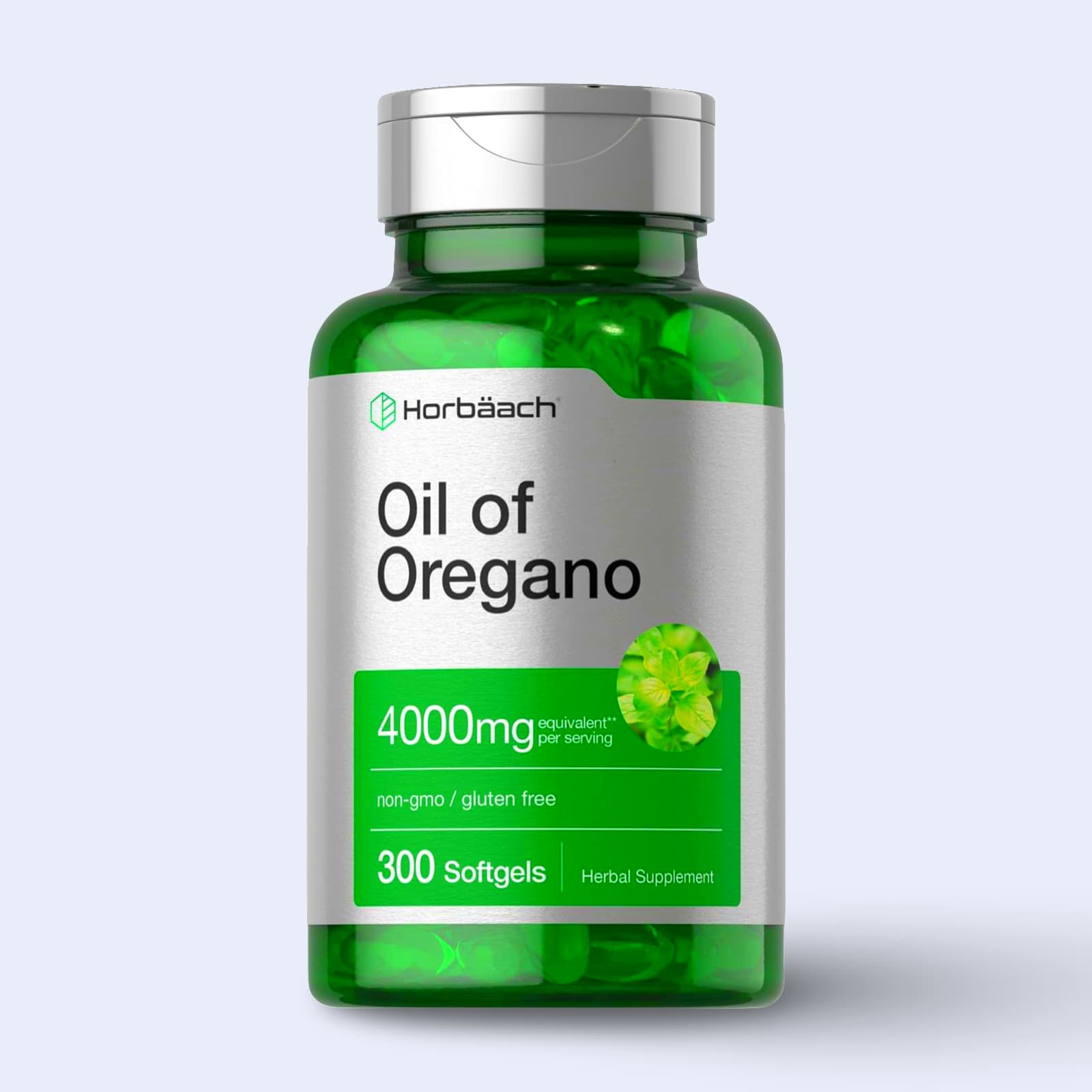 Aceite de Oregano Horbäach | 4000 mg por porción | 300 Softgels | Fórmula Premium NON-GMO Libre de Gluten