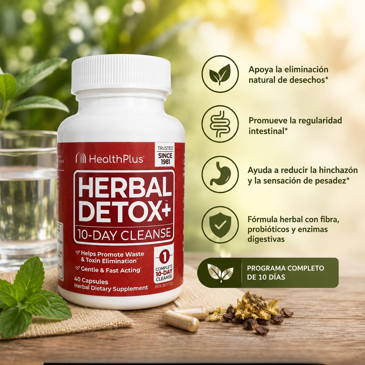 Health Plus Herbal Detox+ 10-Day Cleanse – 40 Cápsulas