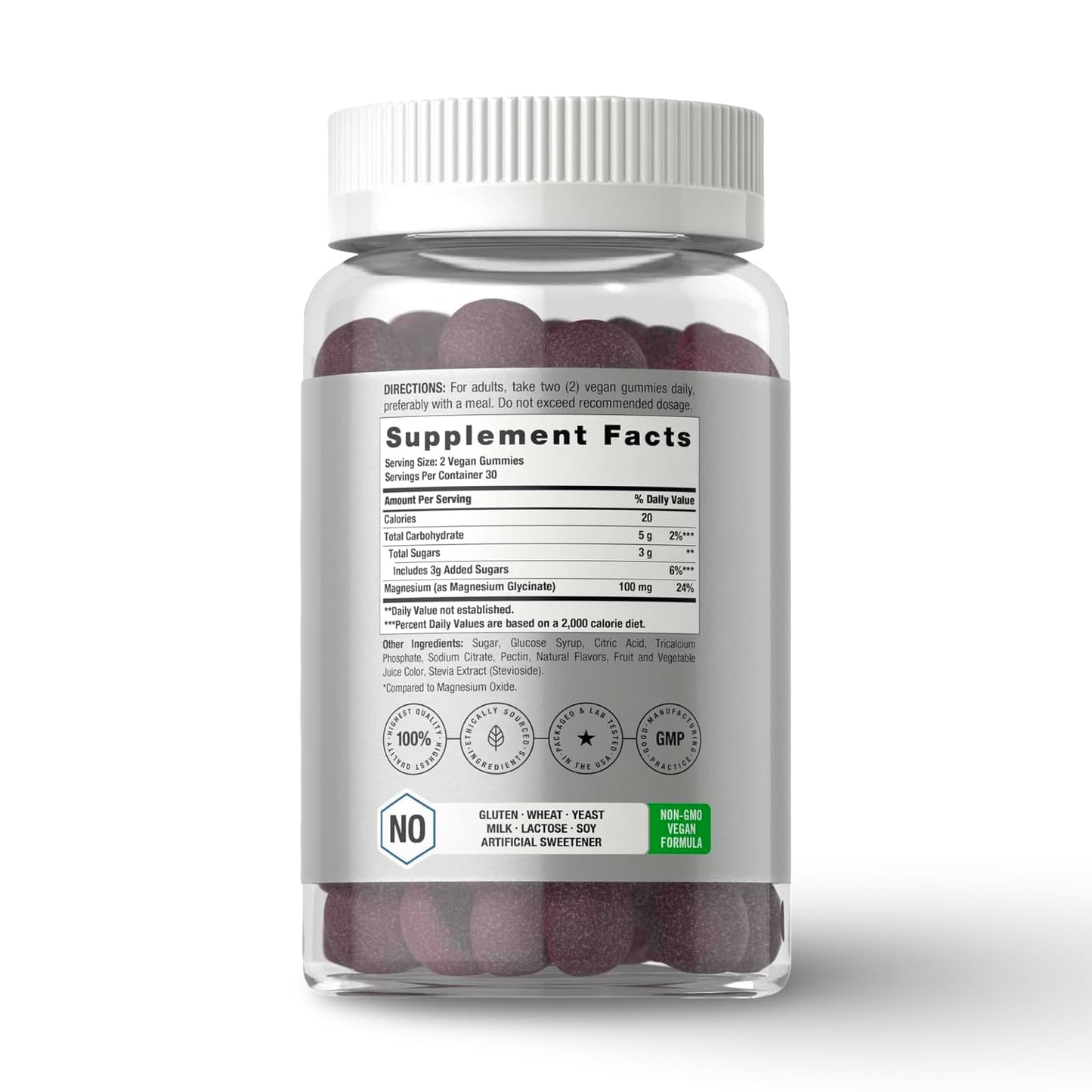 Horbaach Magnesio Glicinato Gummies – 60 Gomitas – Sour Grape, ingredientes