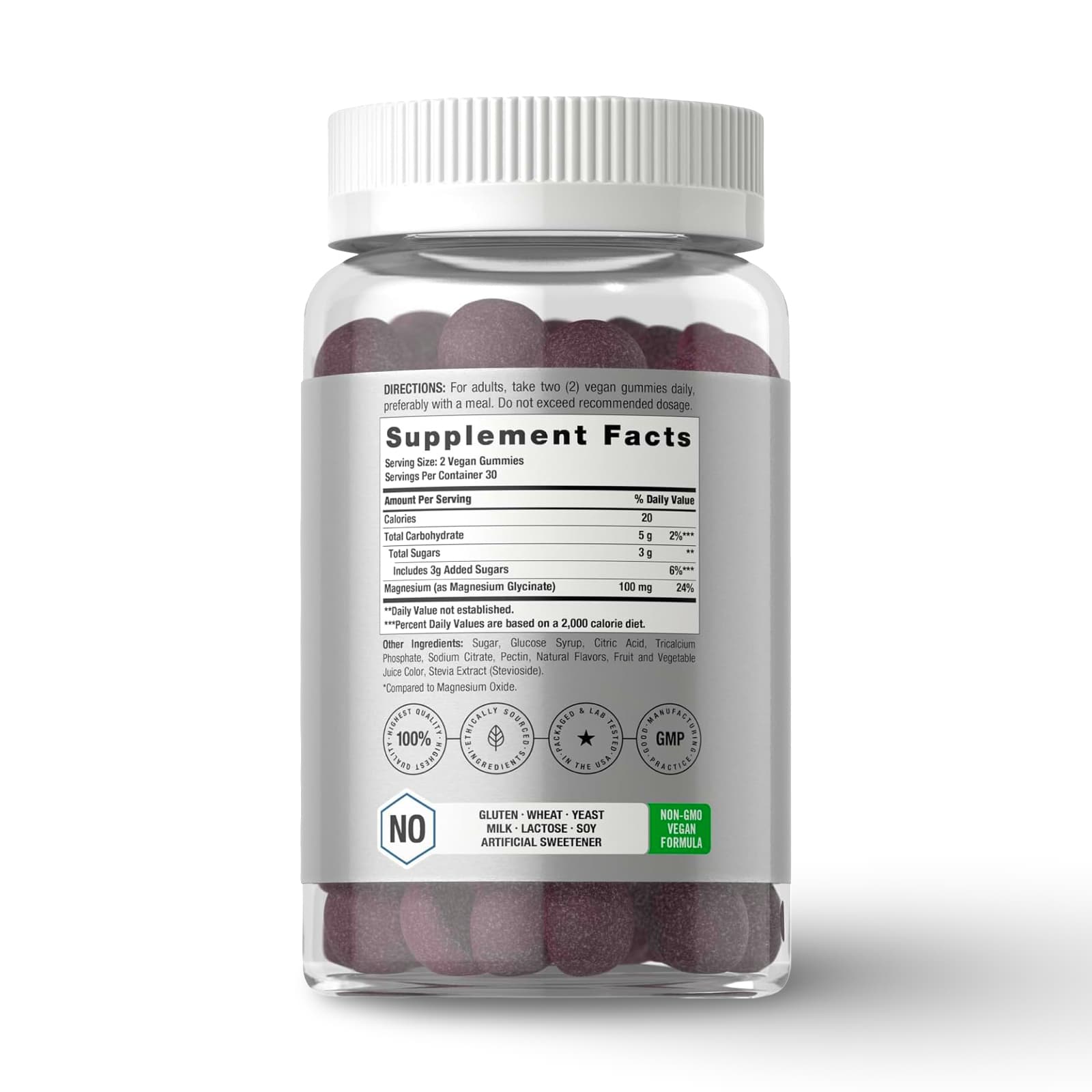 Horbaach Magnesio Glicinato Gummies – 60 Gomitas – Sour Grape, ingredientes