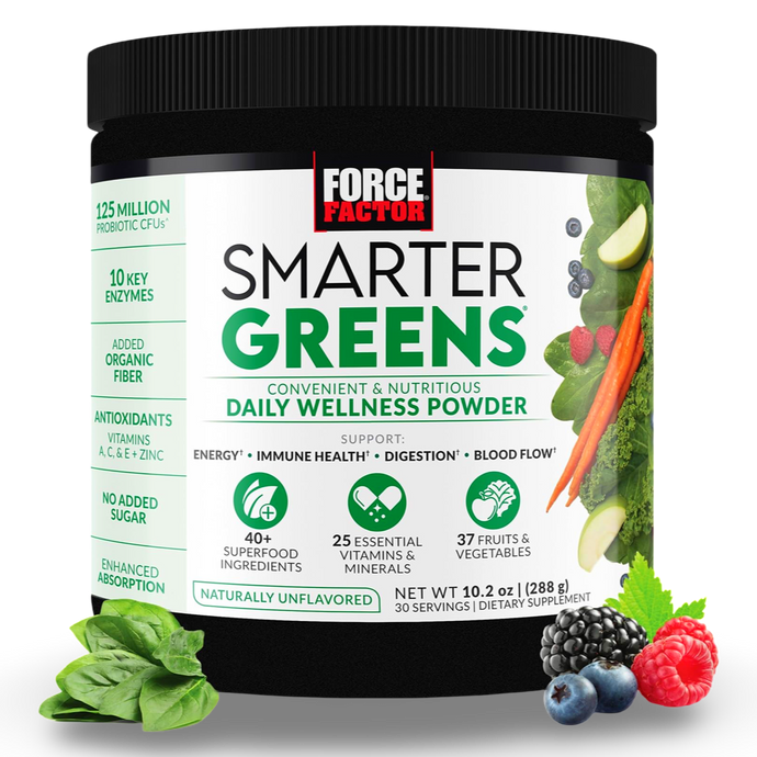 Force Factor Smarter Greens, polvo de superalimentos verdes para favorecer la salud intestinal, la hinchazón y la digestión. 288 gramos, 30 servidas CR Suplementos Costa Rica