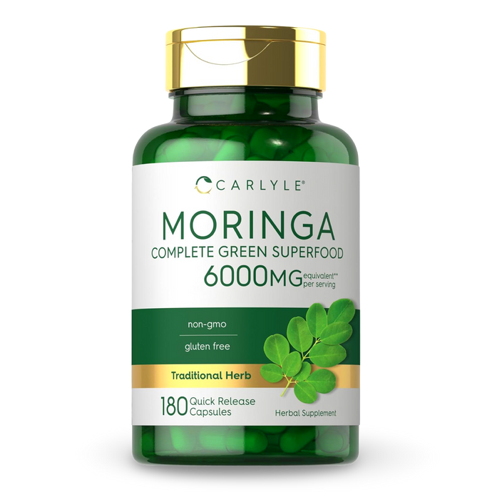 Moringa 6000 mg – Carlyle | Superalimento Verde Completo (180 Cápsulas Rápida Liberación). CR Suplementos Costa Rica.