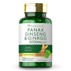 Panax Ginseng & Ginkgo Biloba 5000 mg – Carlyle (120 Cápsulas Vegetarianas). CR Suplementos Costa Rica.