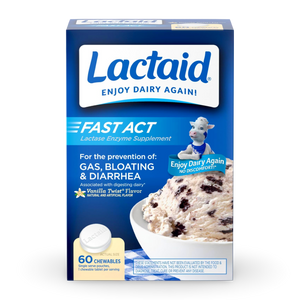 Lactaid Original Masticable para el Alivio de la Intolerancia a la Lactosa con Enzima Lactasa Natural, Ayuda a Prevenir los Gases, la Hinchazón y la Diarrea Debido a la Sensibilidad a la Lactosa, 
