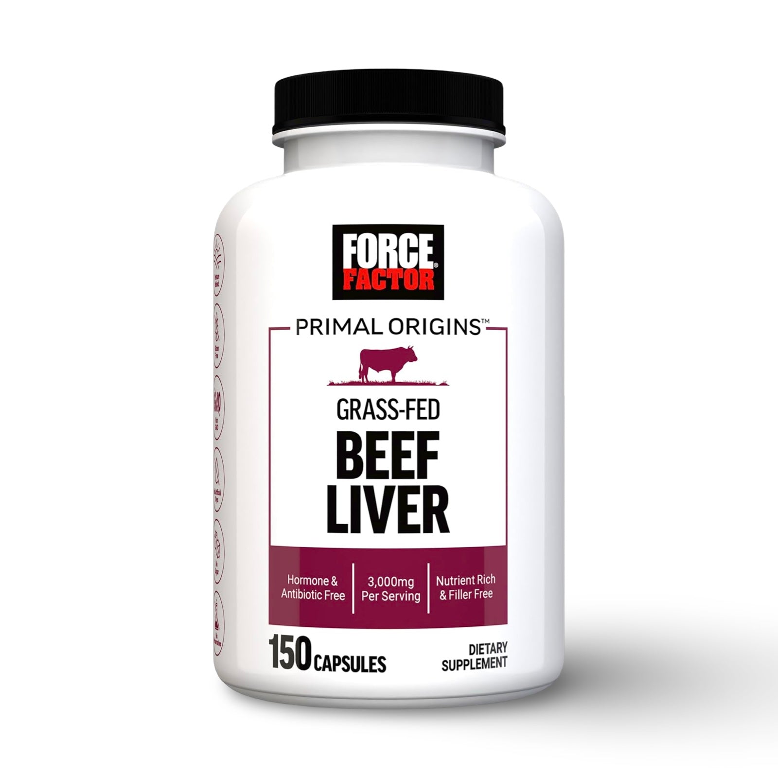 Hígado de Res Grass-Fed 3000 mg – Force Factor Primal Origins (150 Cápsulas). CR Suplementos Costa Rica.