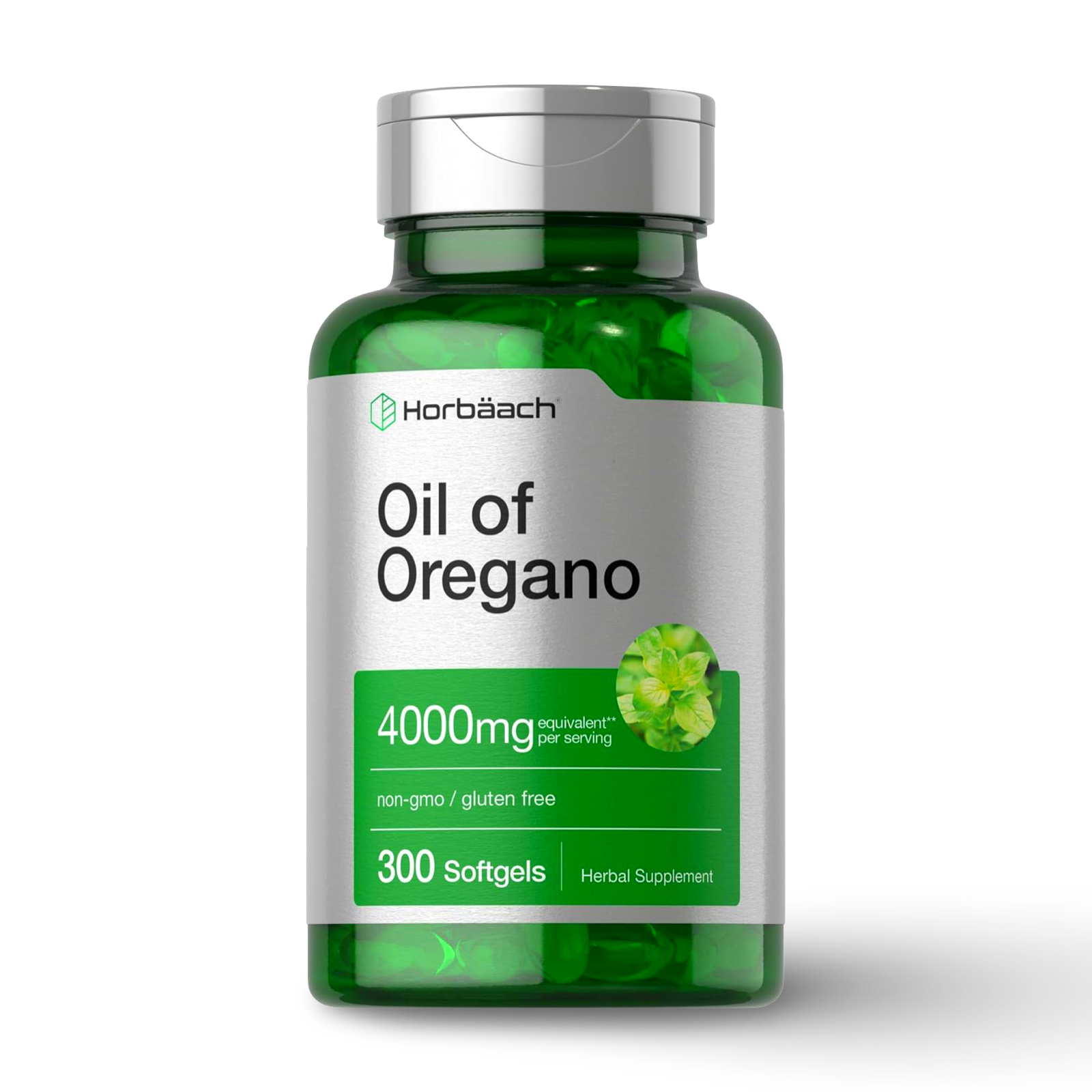 Aceite de Oregano Horbäach | 4000 mg por porción | 300 Softgels | Fórmula Premium NON-GMO Libre de Gluten