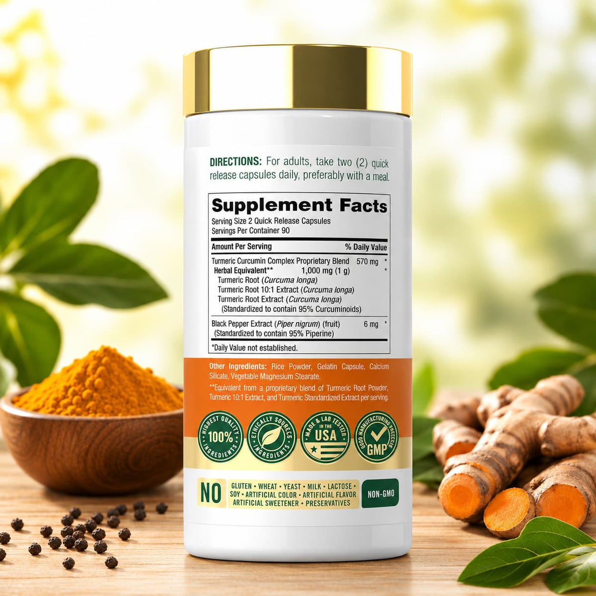 Turmeric Curcumin Complex 1000 mg Carlyle con Pimienta Negra – 180 cápsulas CR Suplementos Costa Rica. Ingredientes
