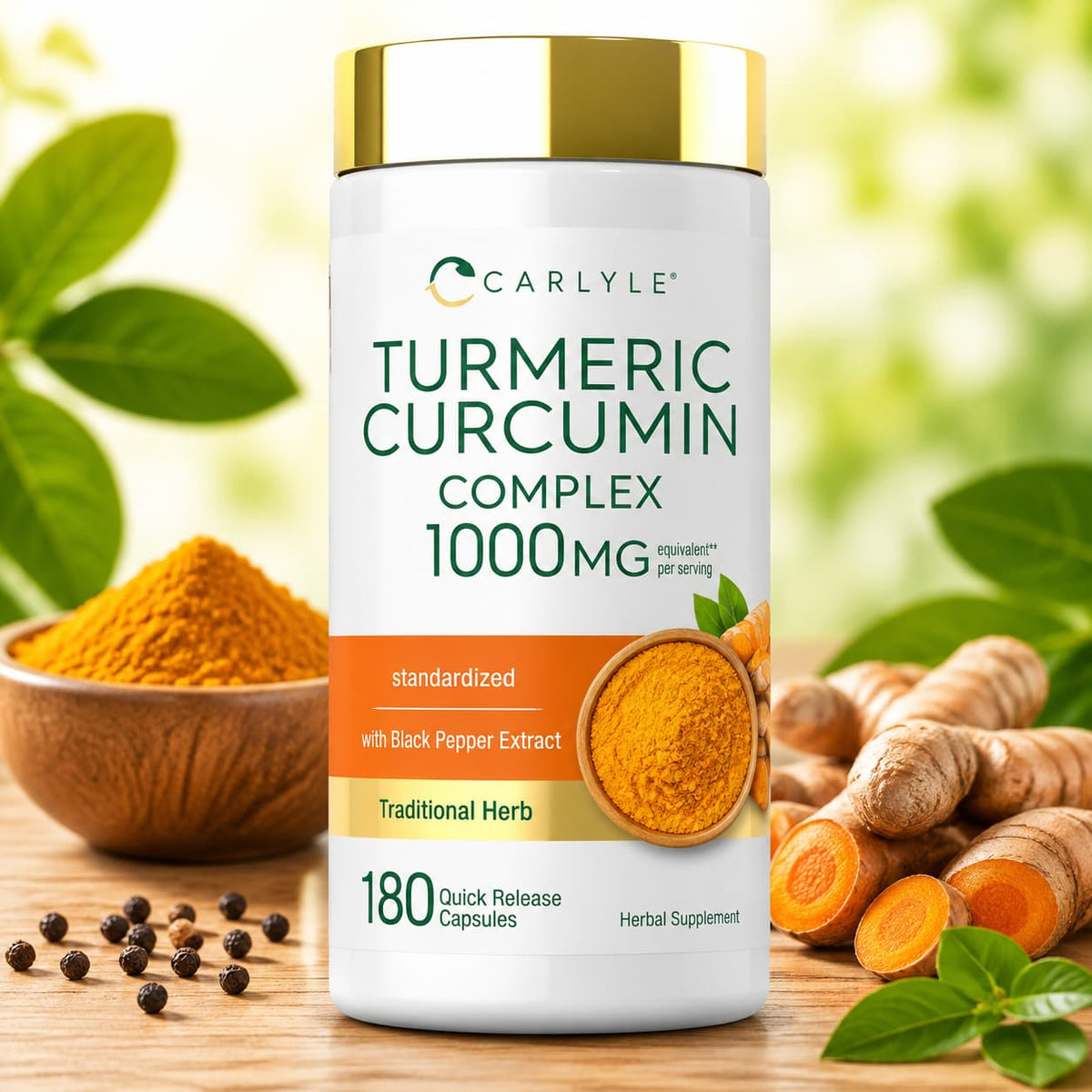Turmeric Curcumin Complex 1000 mg Carlyle con Pimienta Negra – 180 cápsulas CR Suplementos Costa Rica