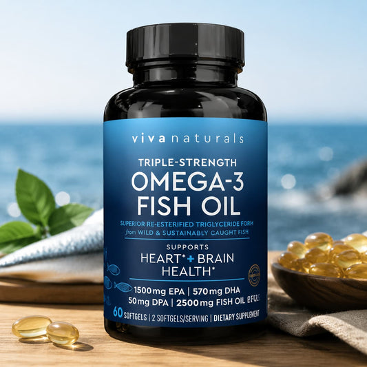 Viva Naturals Triple-Strength Omega-3 Fish Oil 60 Softgels. CR Suplementos Costa Rica.