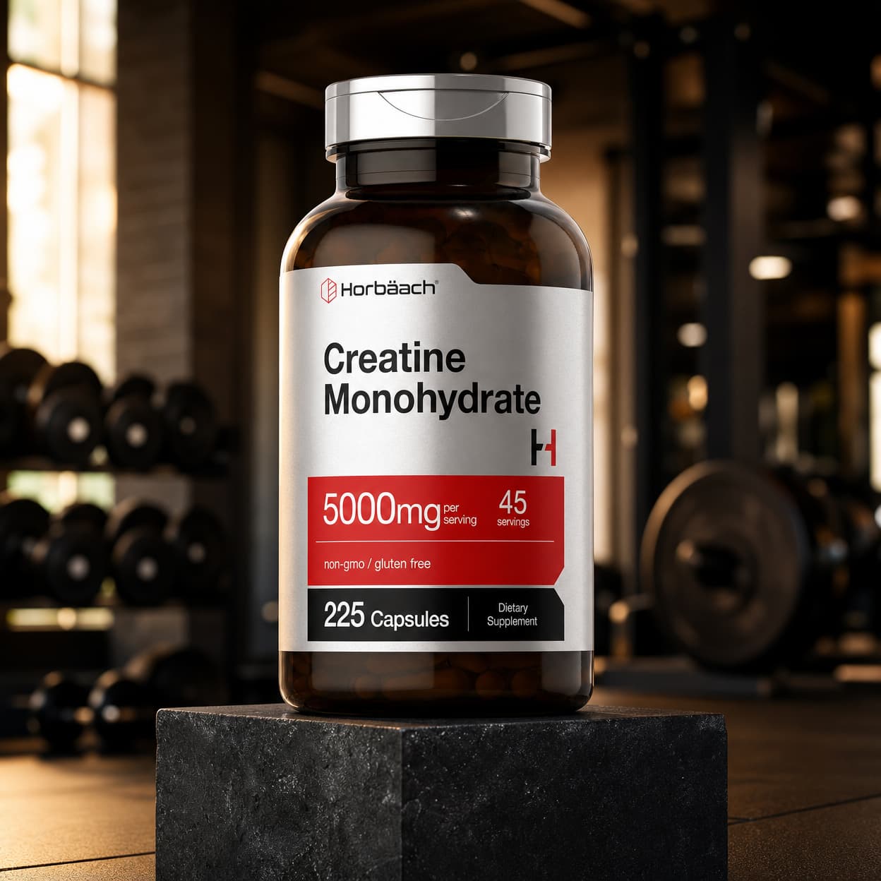 Creatina Monohidratada 5000 mg Horbäach – 225 Cápsulas (45 porciones)