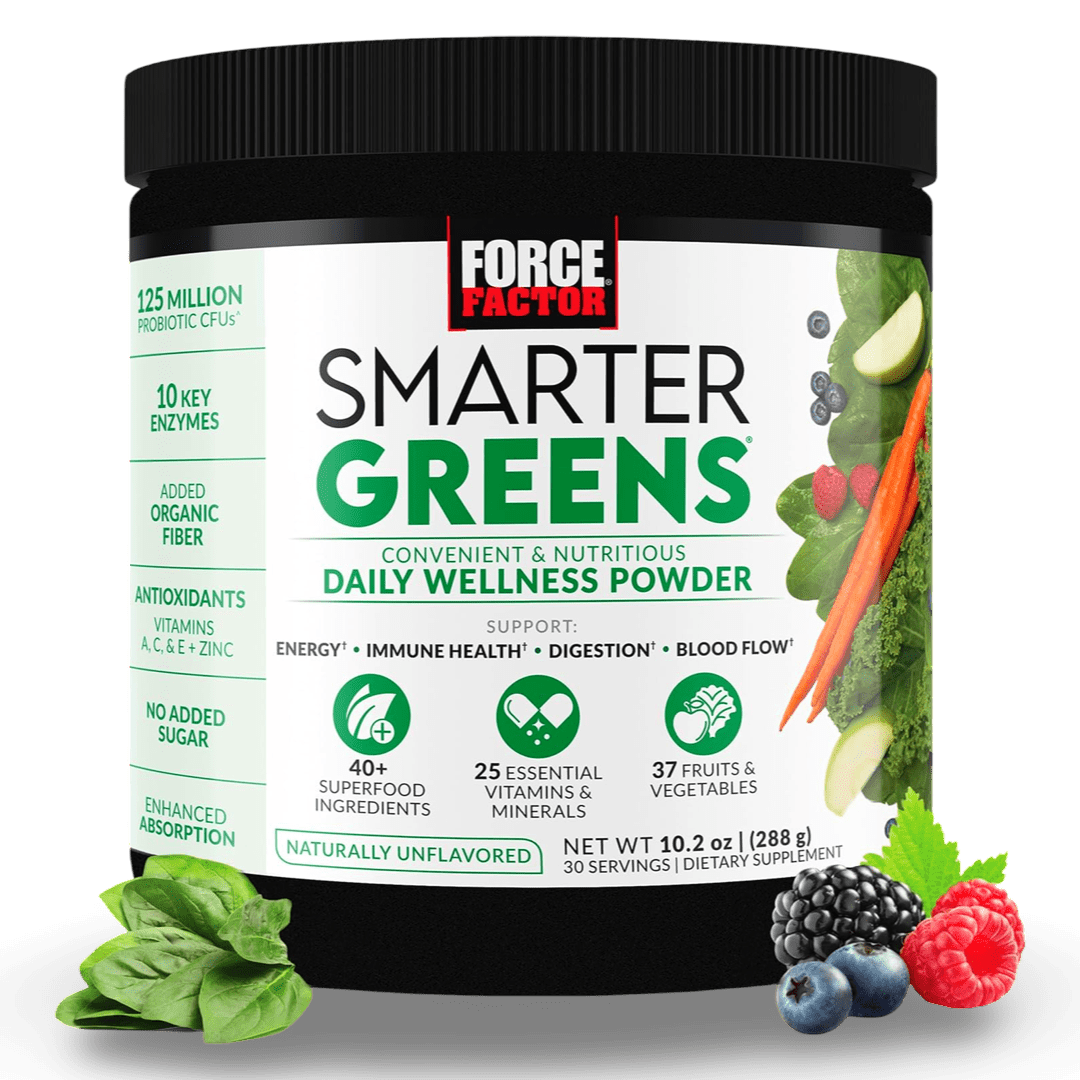 Force Factor Smarter Greens, polvo de superalimentos verdes para favorecer la salud intestinal, la hinchazón y la digestión. 288 gramos, 30 servidas - CR Suplementos Costa Rica