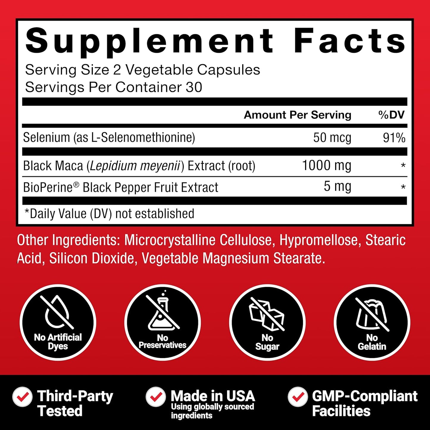 Ingredientes Black Maca CR Suplementos Costa Rica
