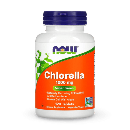 Now Foods Chlorella 1000 mg con clorofila, betacaroteno, carotenoides mixtos, vitamina C, hierro y proteínas naturales, 120 tabletas. Envío a todo Costa Rica - CR Suplementos Costa Rica