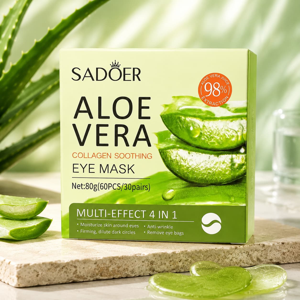 SADOER Aloe Vera Collagen Eye Mask | Parches Hidratantes para Ojos | 30 Pares (60 Parches) CR Suplementos Costa Rica
